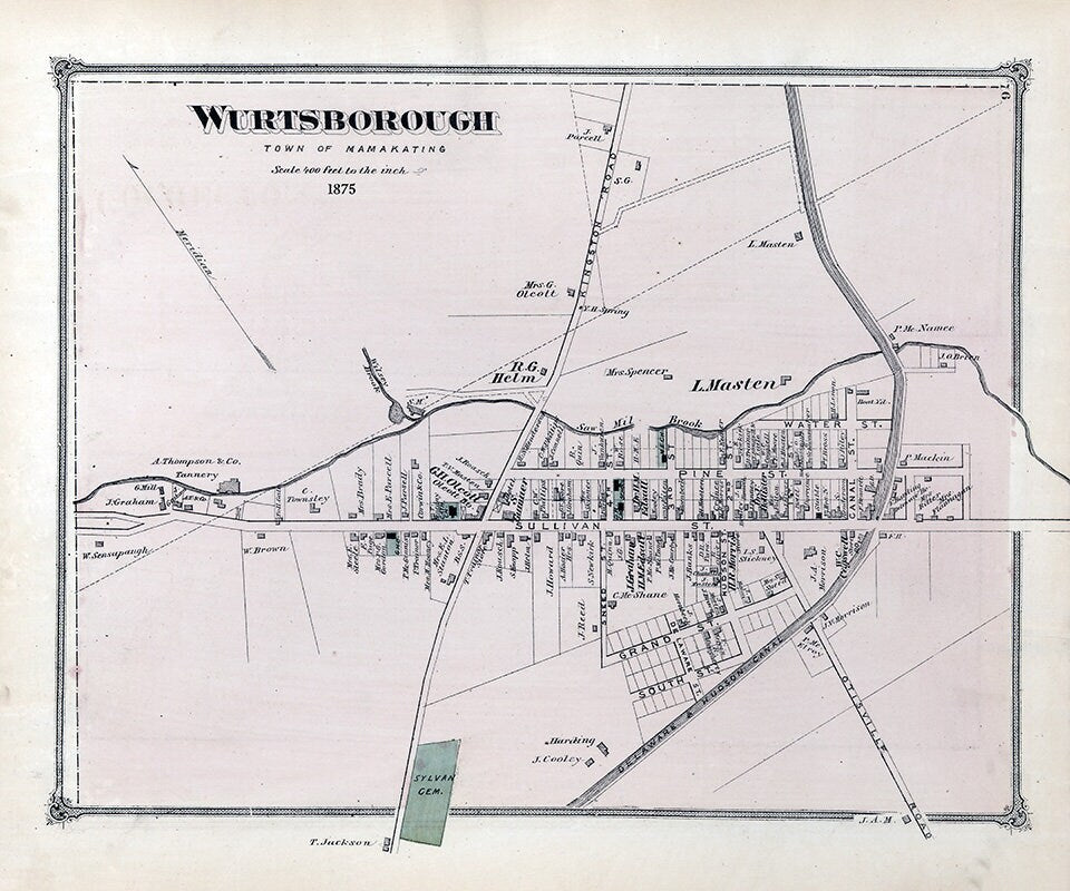 1875 Town Map of Wurtsborough Sullivan County New York