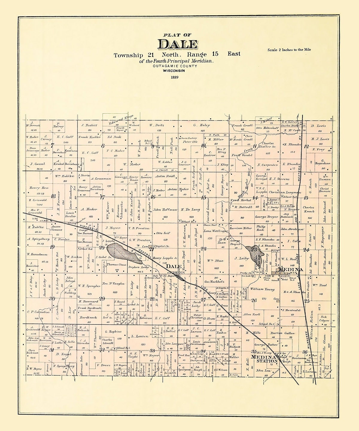1889 Map of Dale Township Outagamie County Wisconsin