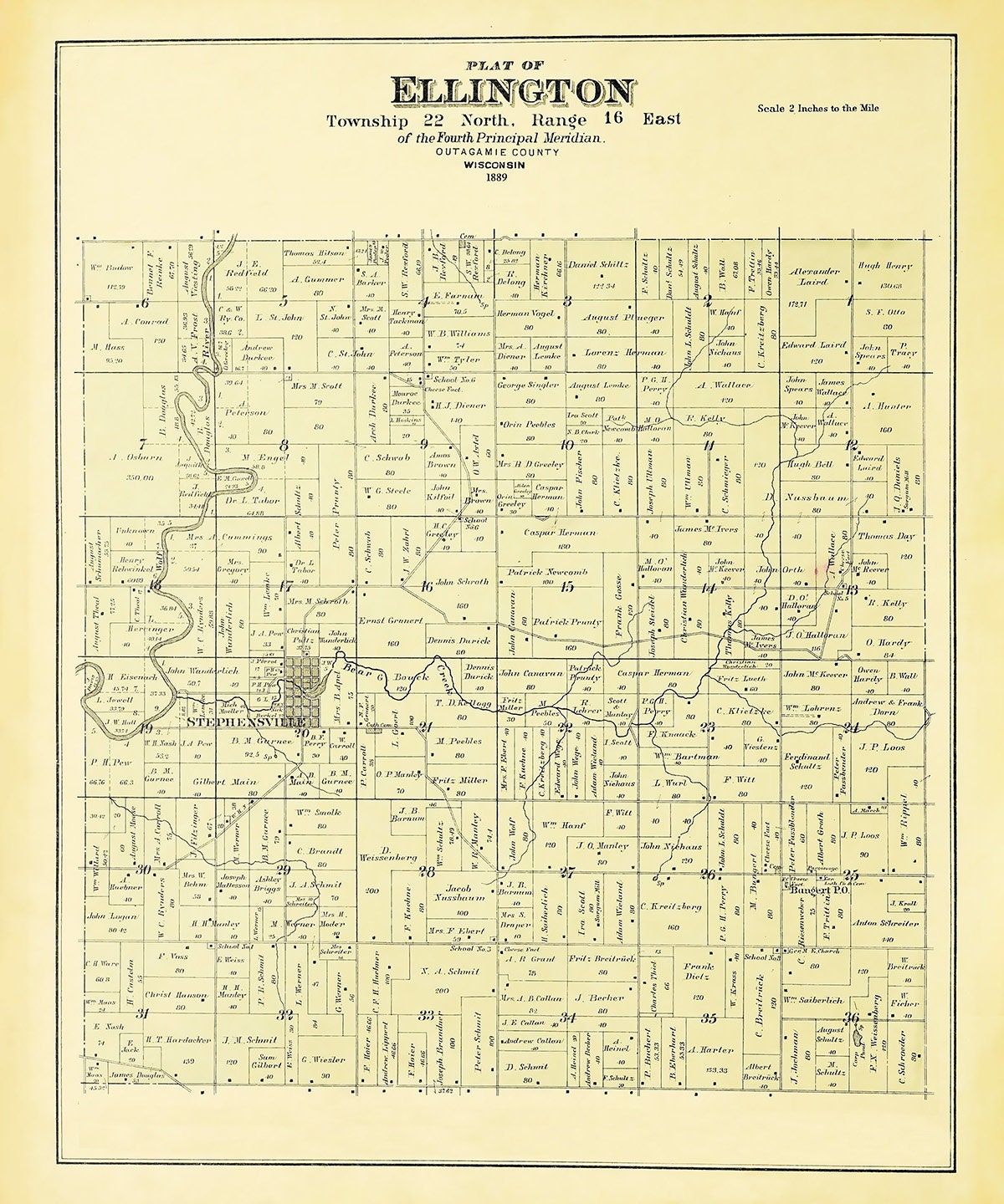 1889 Map of Ellington Township Outagamie County Wisconsin