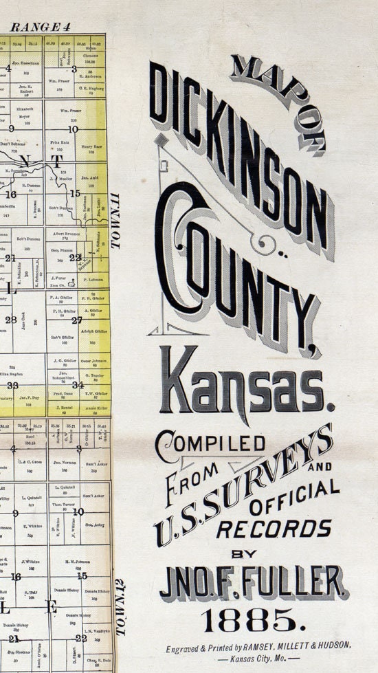 1885 Farm Line Map of Dickinson County Kansas