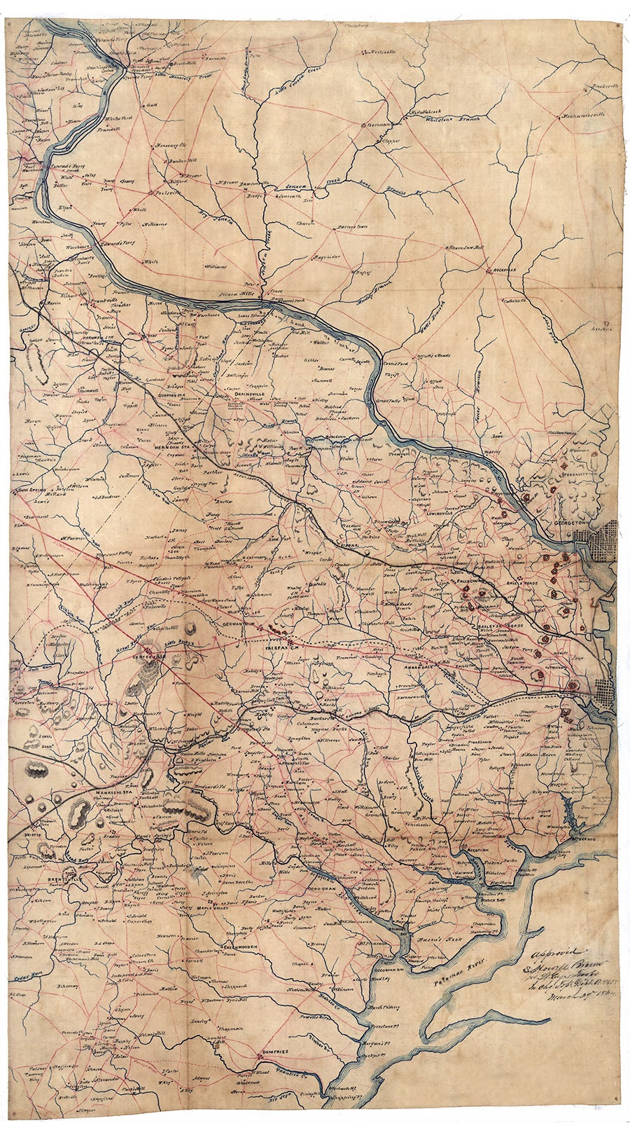 1864 Map of Fairfax County Virginia and Parts of Loudoun and Prince William County