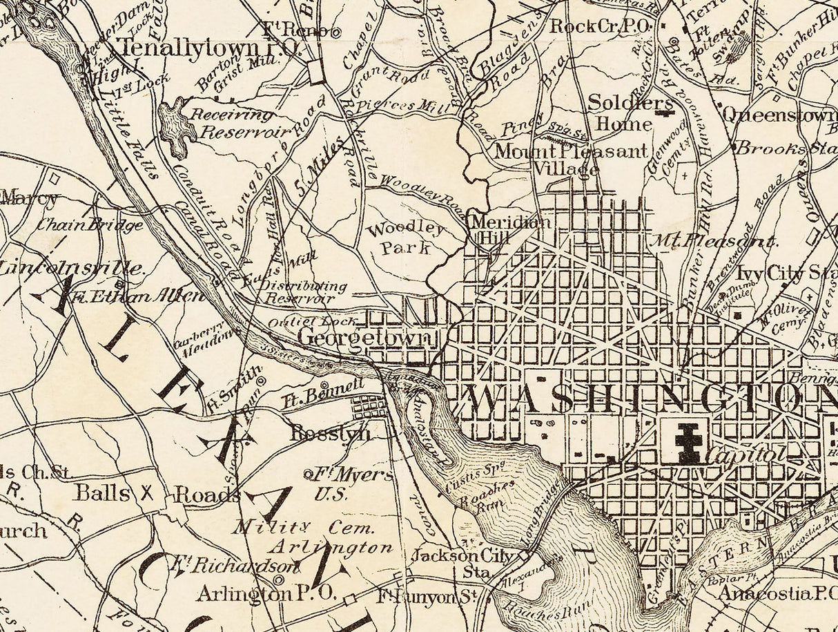 1882 Map of Washington DC and Vicinity Fairfax County Prince George County