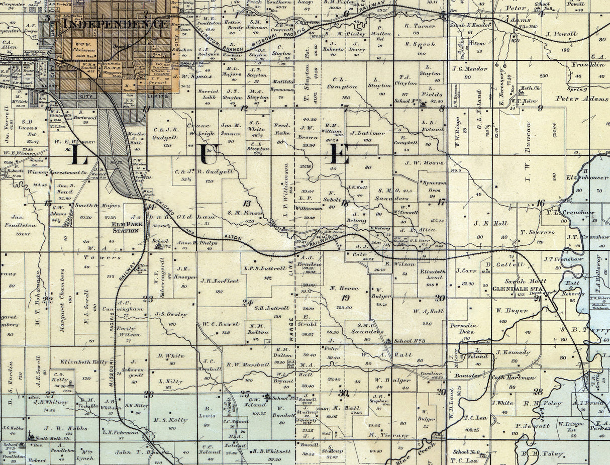 1887 Farm Line Map of Jackson County Missouri Kansas City