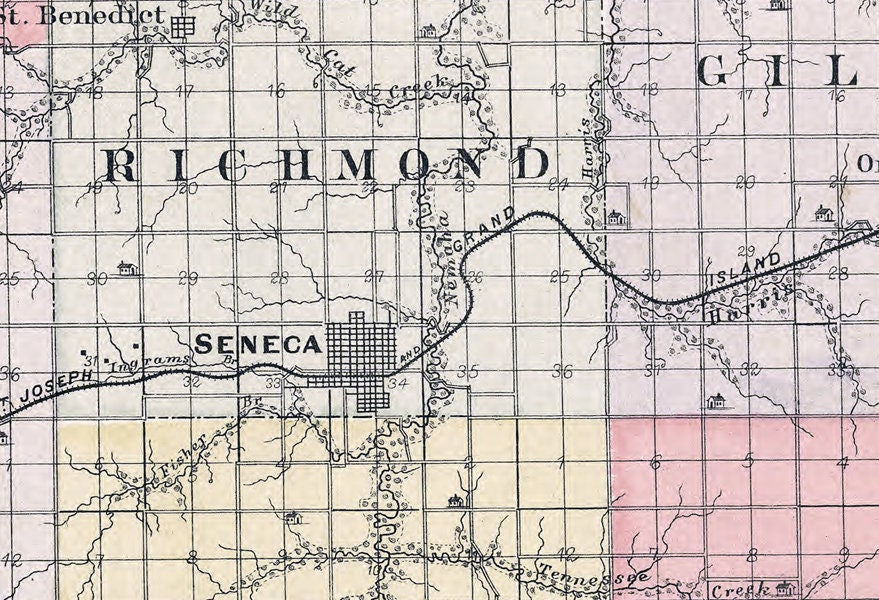 1887 Map of Nemaha County Kansas Seneca Centralia