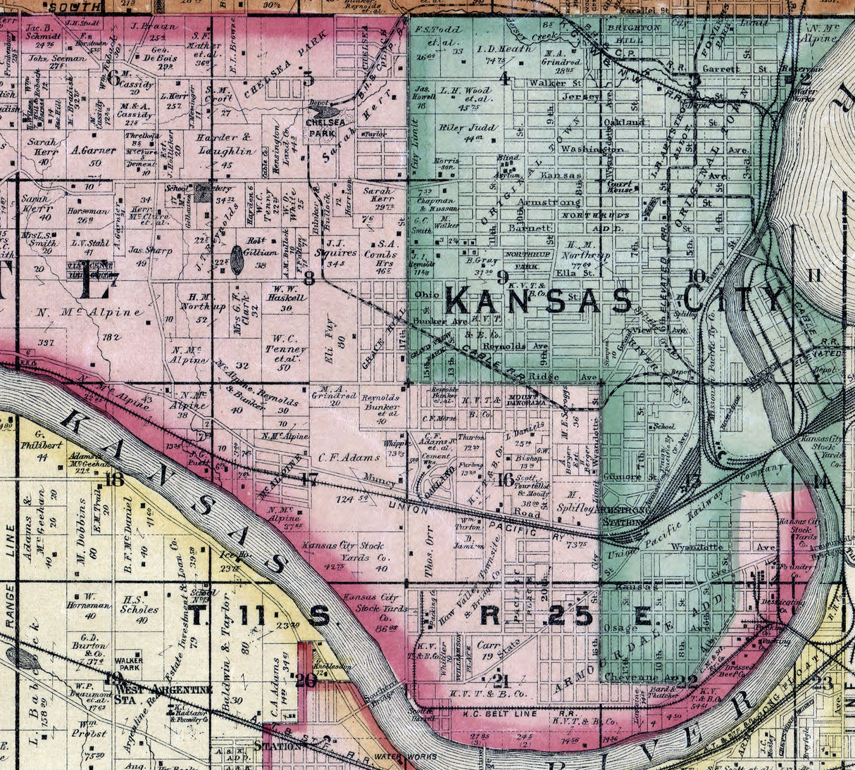 1887 Map of Wyandotte County Kansas Kansas City