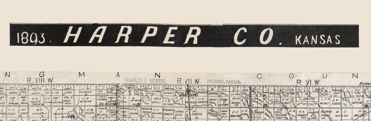 1893 Map of Harper County Kansas