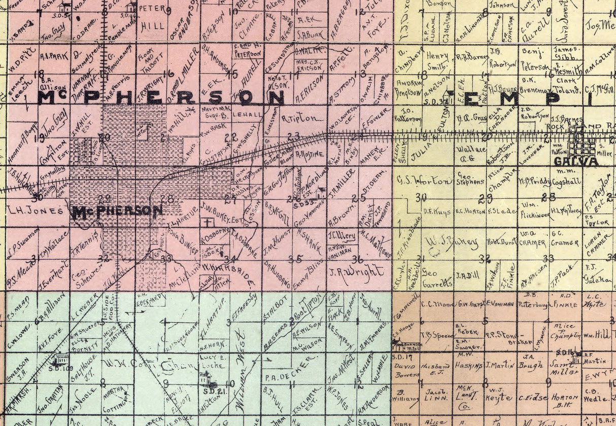 1898 Map of McPherson County Kansas