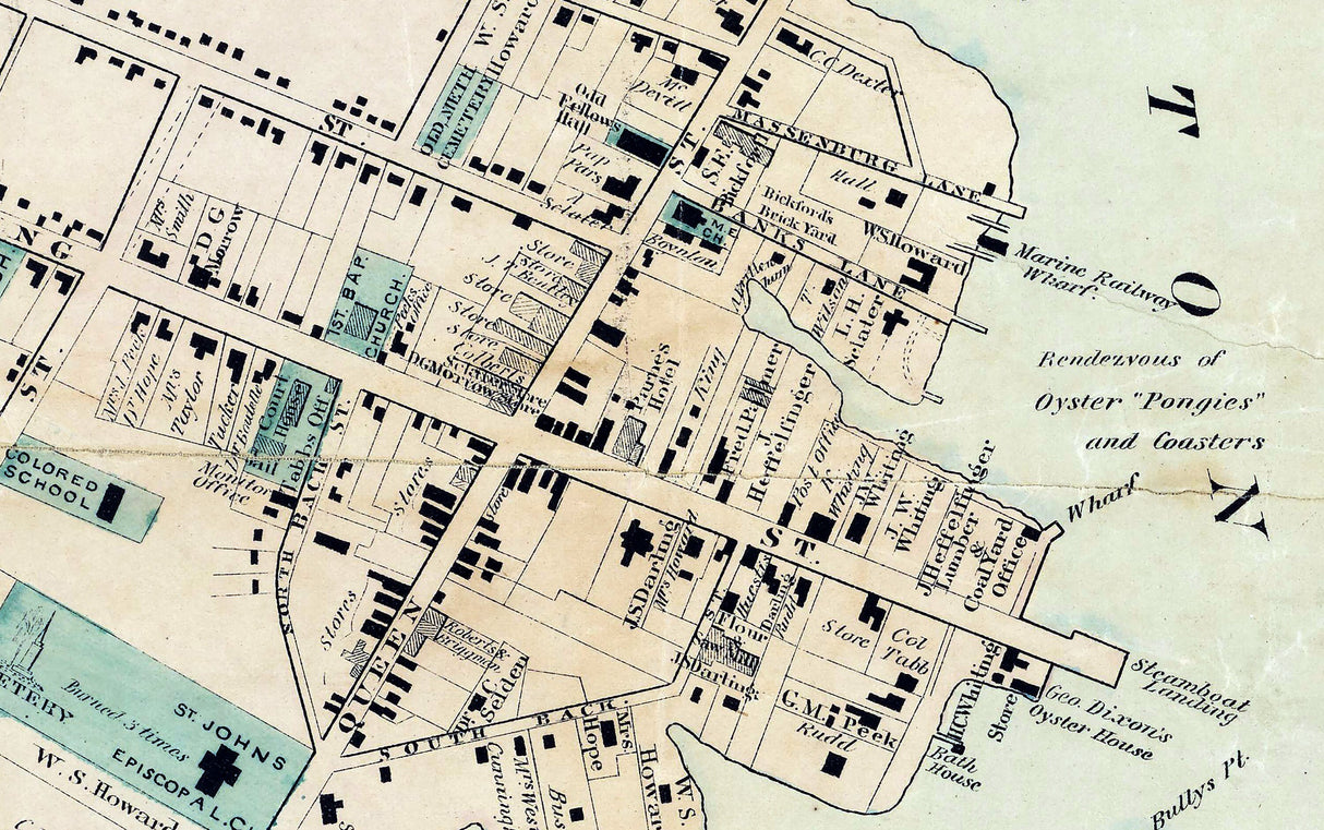 1878 Town Map of Hampton Elizabeth City County Virginia