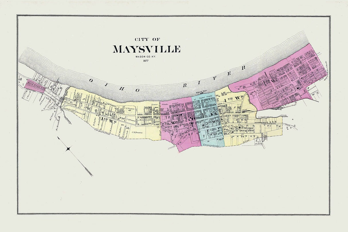 1877 Town Map of Maysville Mason County Kentucky