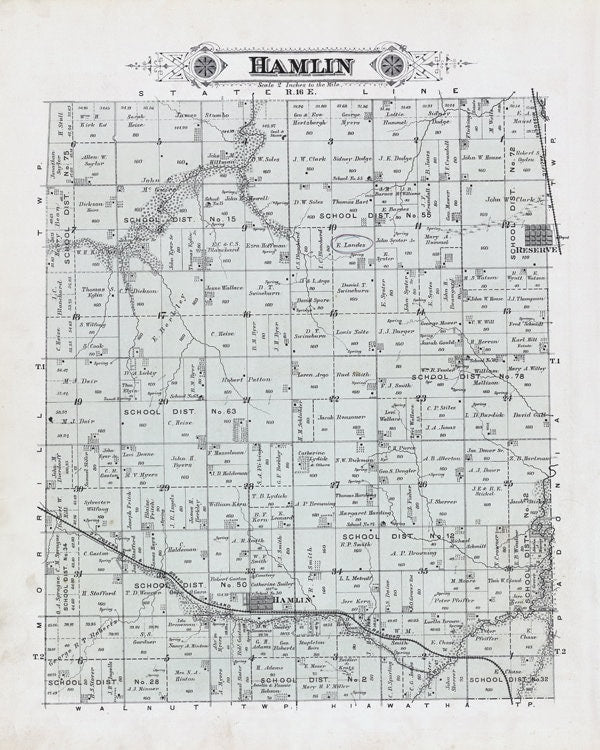 1887 Map of Hamlin Township Brown County Kansas