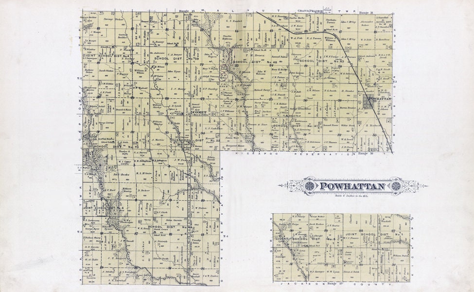 1887 Map of Powhattan Township Brown County Kansas