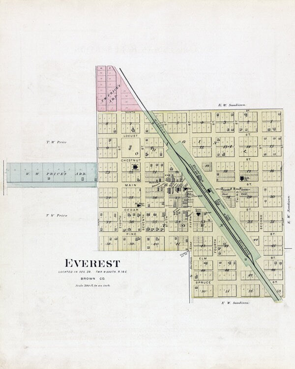 1887 Map of the city of Everest Brown County Kansas