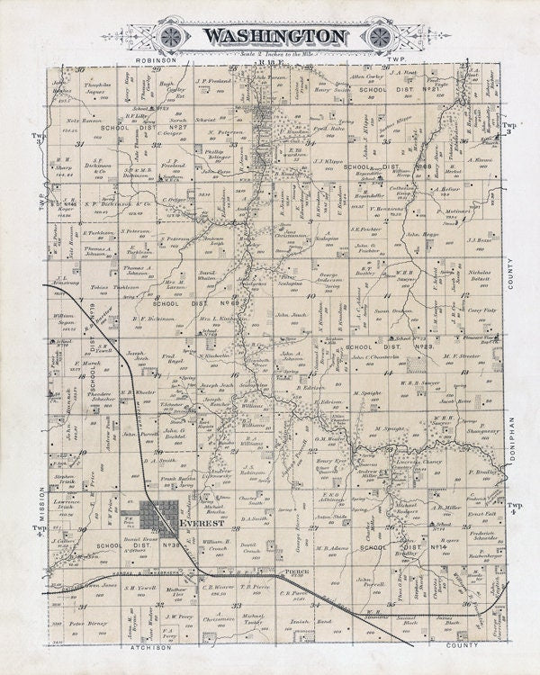 1887 Map of Washington Township Brown County Kansas