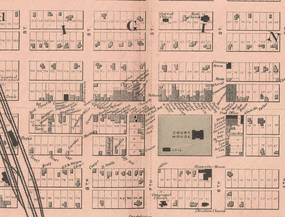1887 Town Map of Hiawatha Brown County Kansas