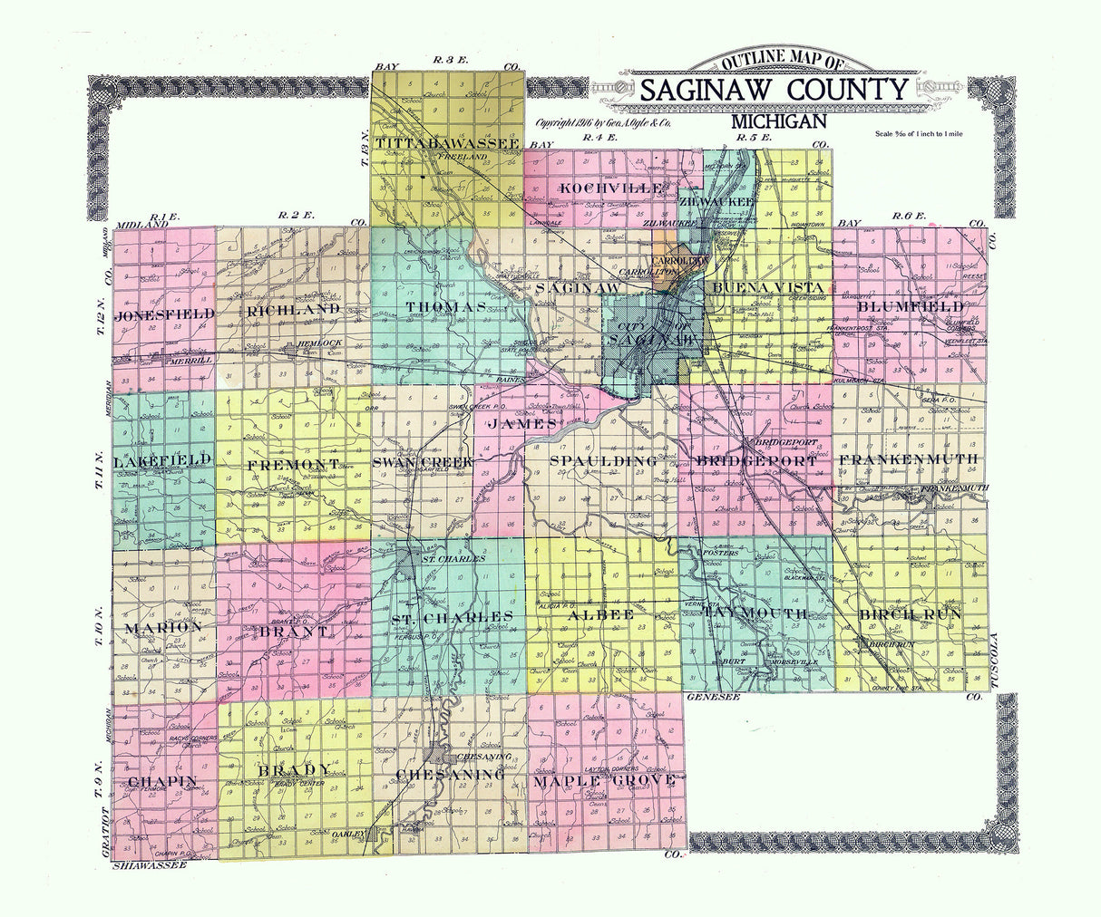 1916 Map of Saginaw County Michigan