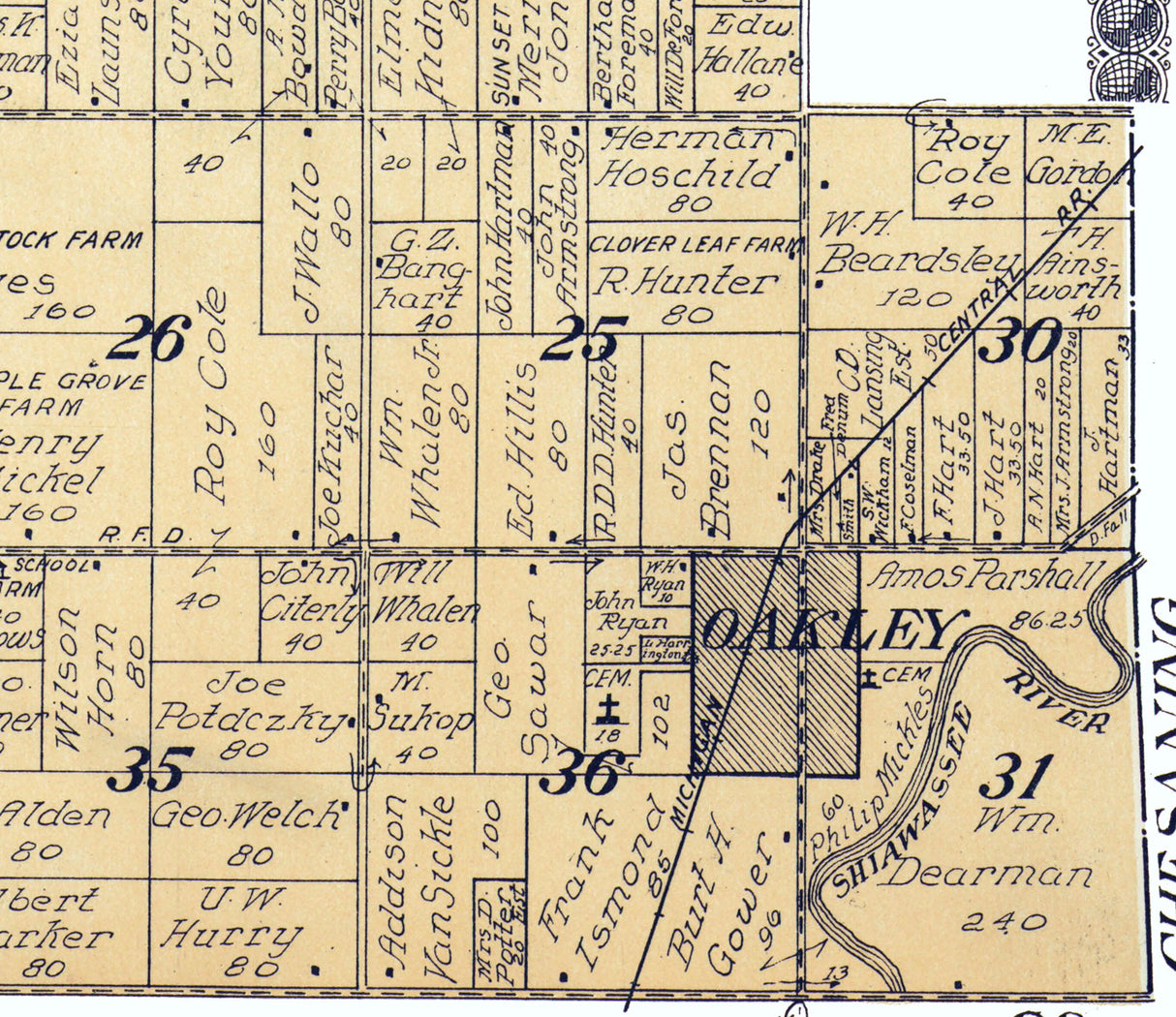 1916 Map of Brady Township Saginaw County Michigan