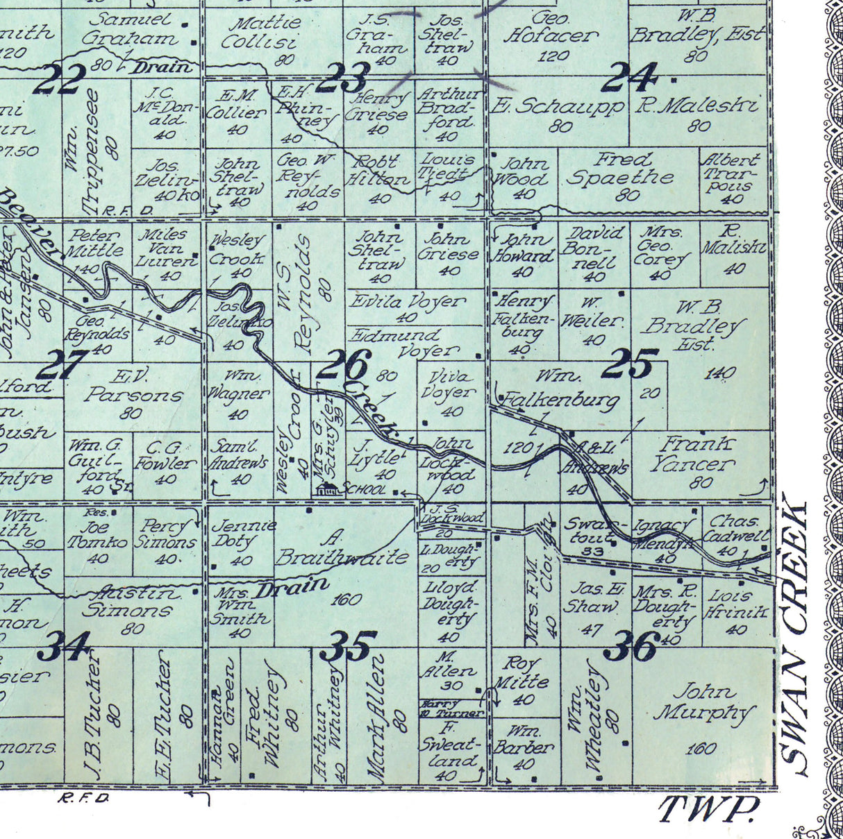 1916 Map of Fremont Township Saginaw County Michigan