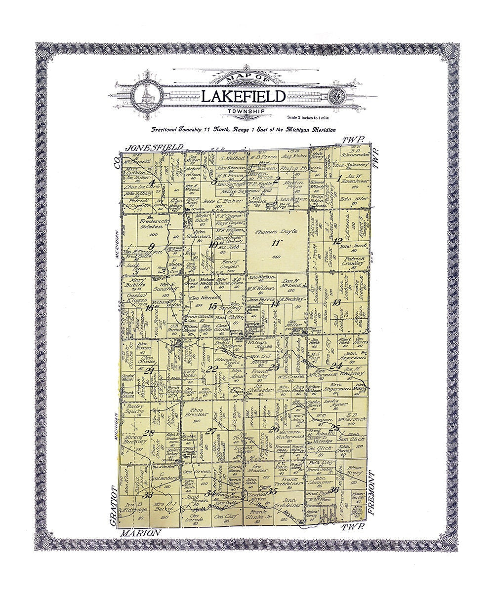 1916 Map of Lakefield Township Saginaw County Michigan