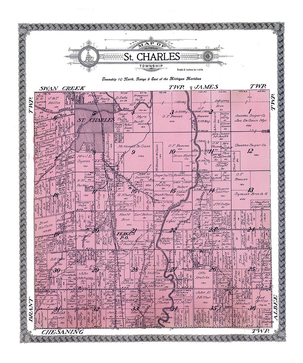 1916 Map of St Charles Township Saginaw County Michigan