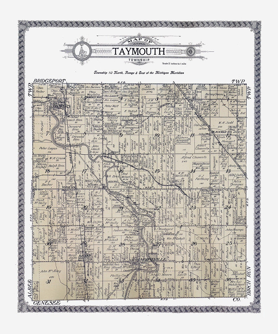 1916 Map of Taymouth Township Saginaw County Michigan