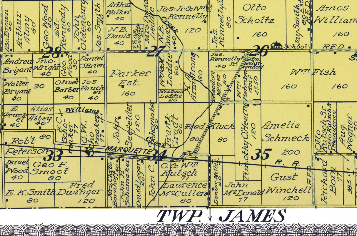 1916 Map of Thomas Township Saginaw County Michigan