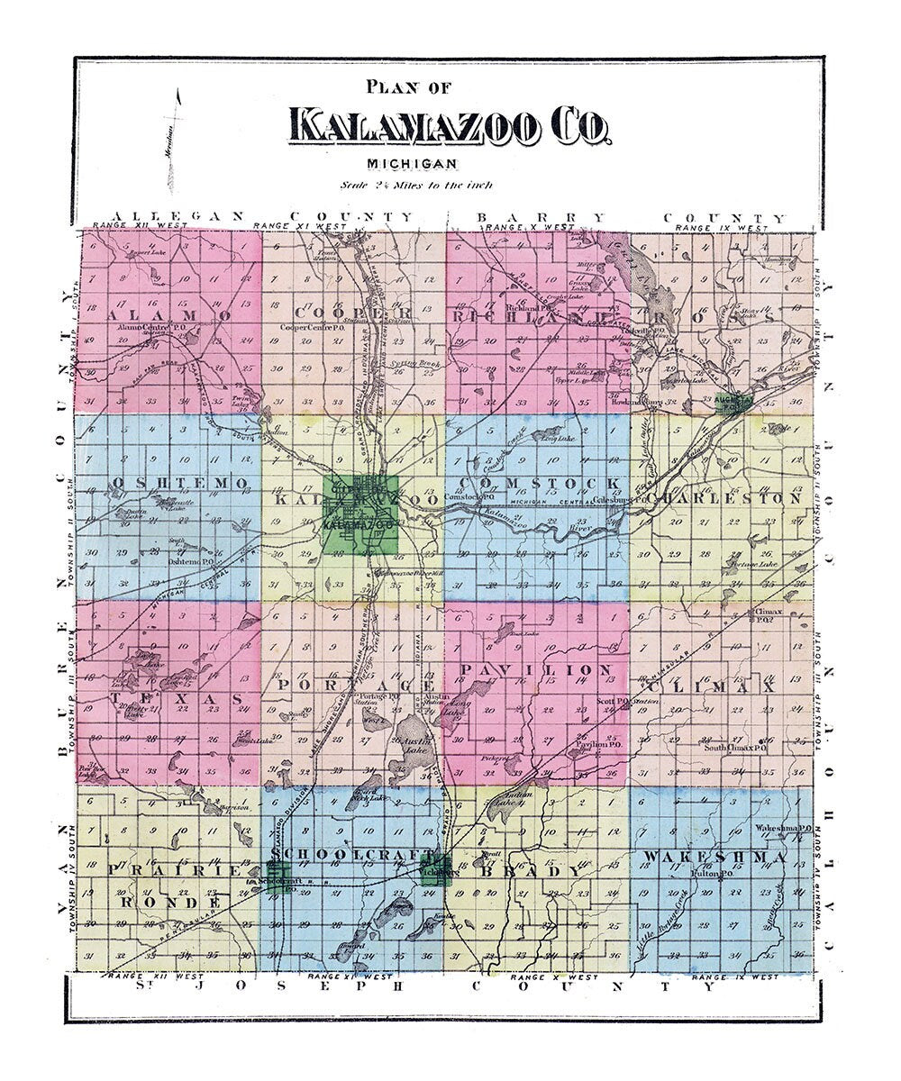 1873 Map of Kalamazoo County Michigan