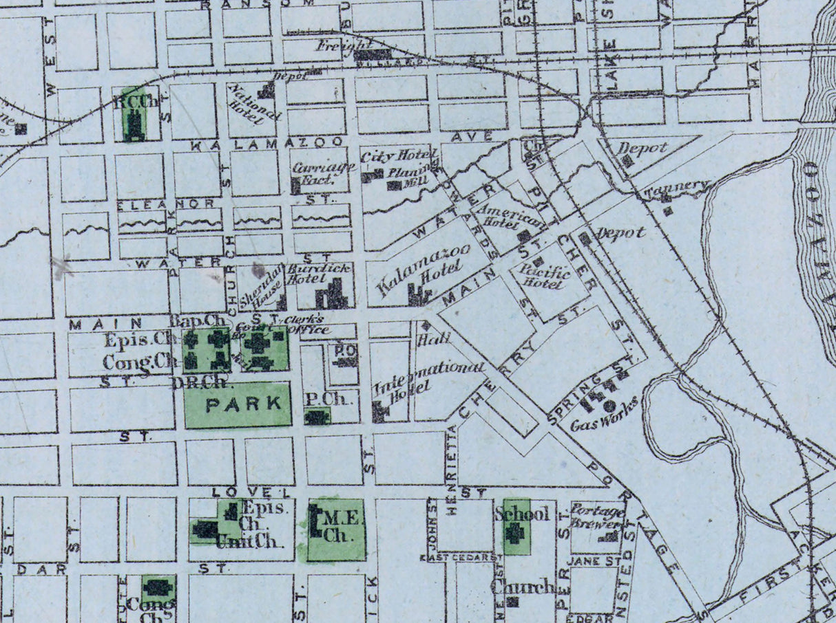 1873 Town Map of Kalamazoo Michigan