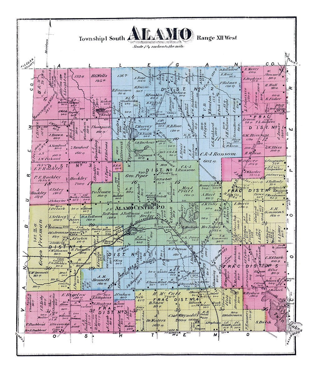 1873 Map of Alamo Township Kalamazoo County Michigan