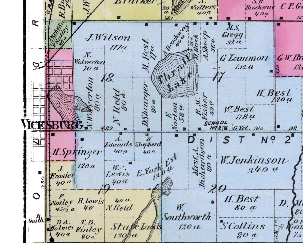 1873 Map of Brady Township Kalamazoo County Michigan