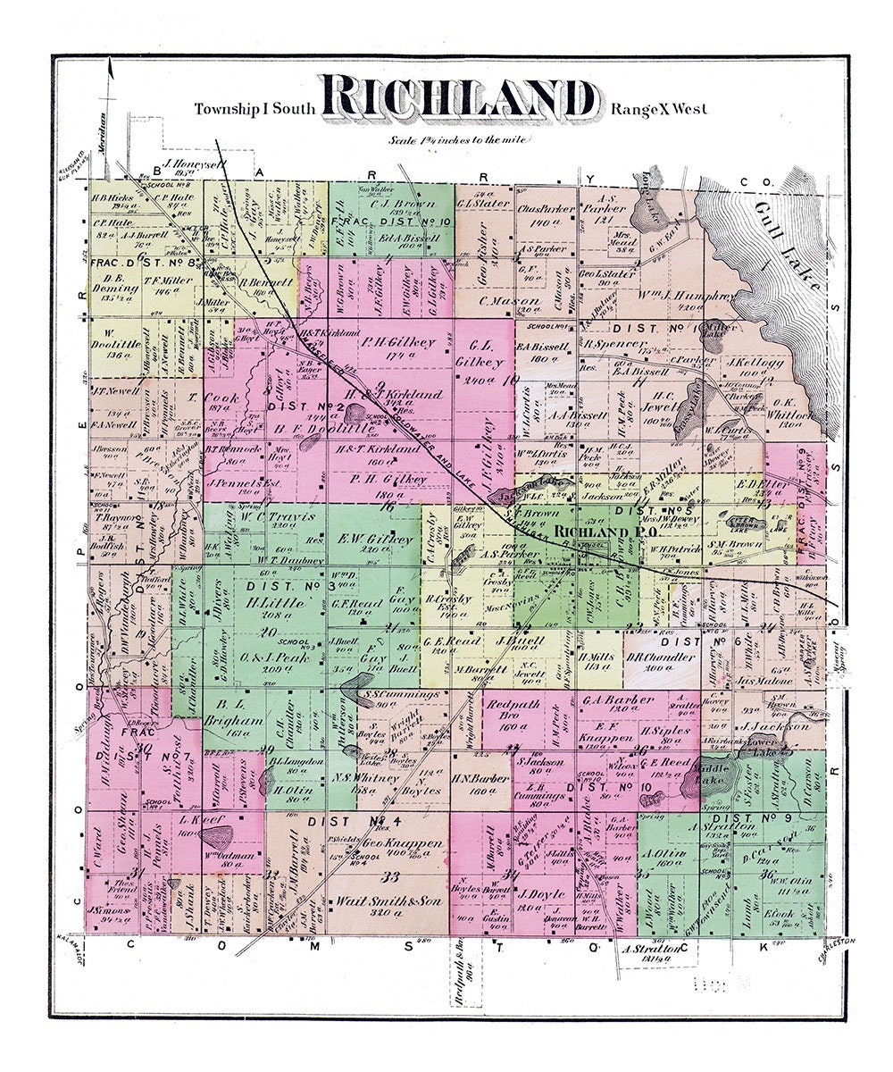 1873 Map of Richland Township Kalamazoo County Michigan