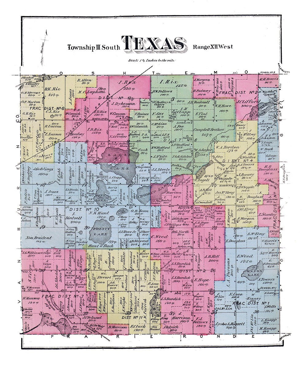 1873 Map of Texas Township Kalamazoo County Michigan