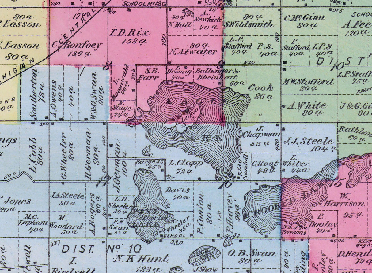 1873 Map of Texas Township Kalamazoo County Michigan