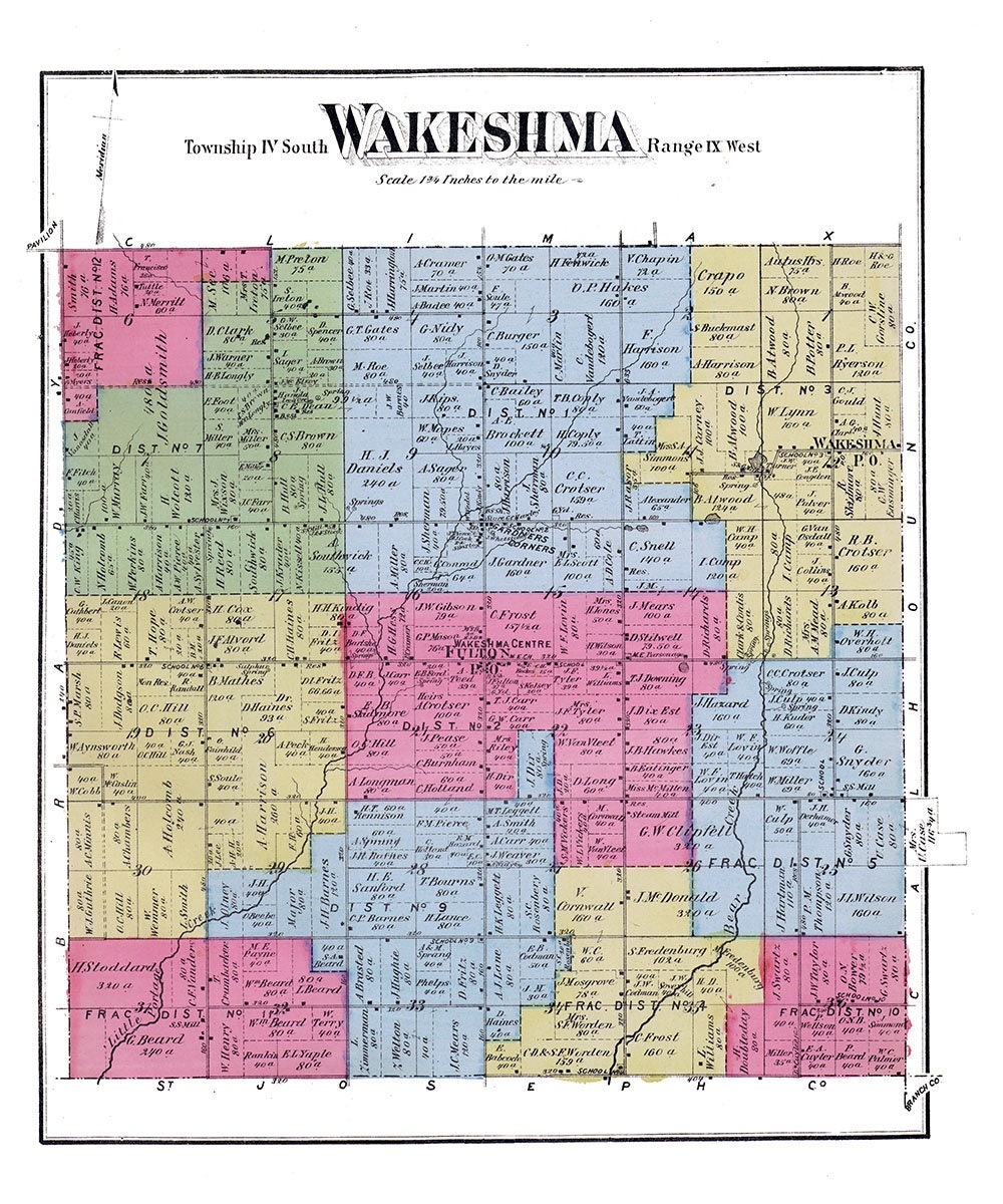1873 Map of Wakeshma Township Kalamazoo County Michigan