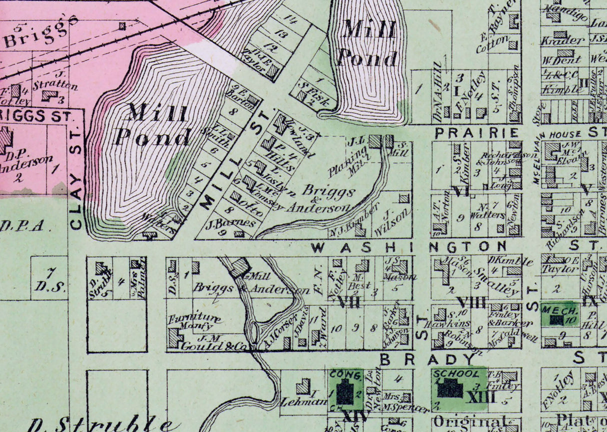 1873 Town Map of Vicksburg Kalamazoo County Michigan