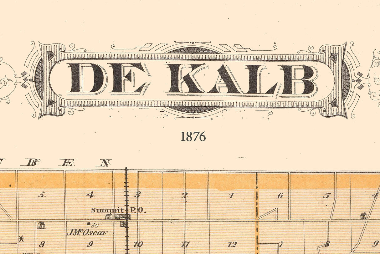 1876 Map of De Kalb County Indiana