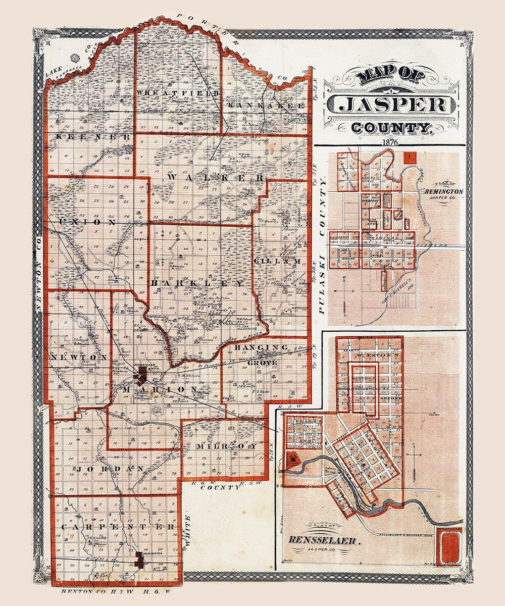 1876 Map of Jasper County Indiana