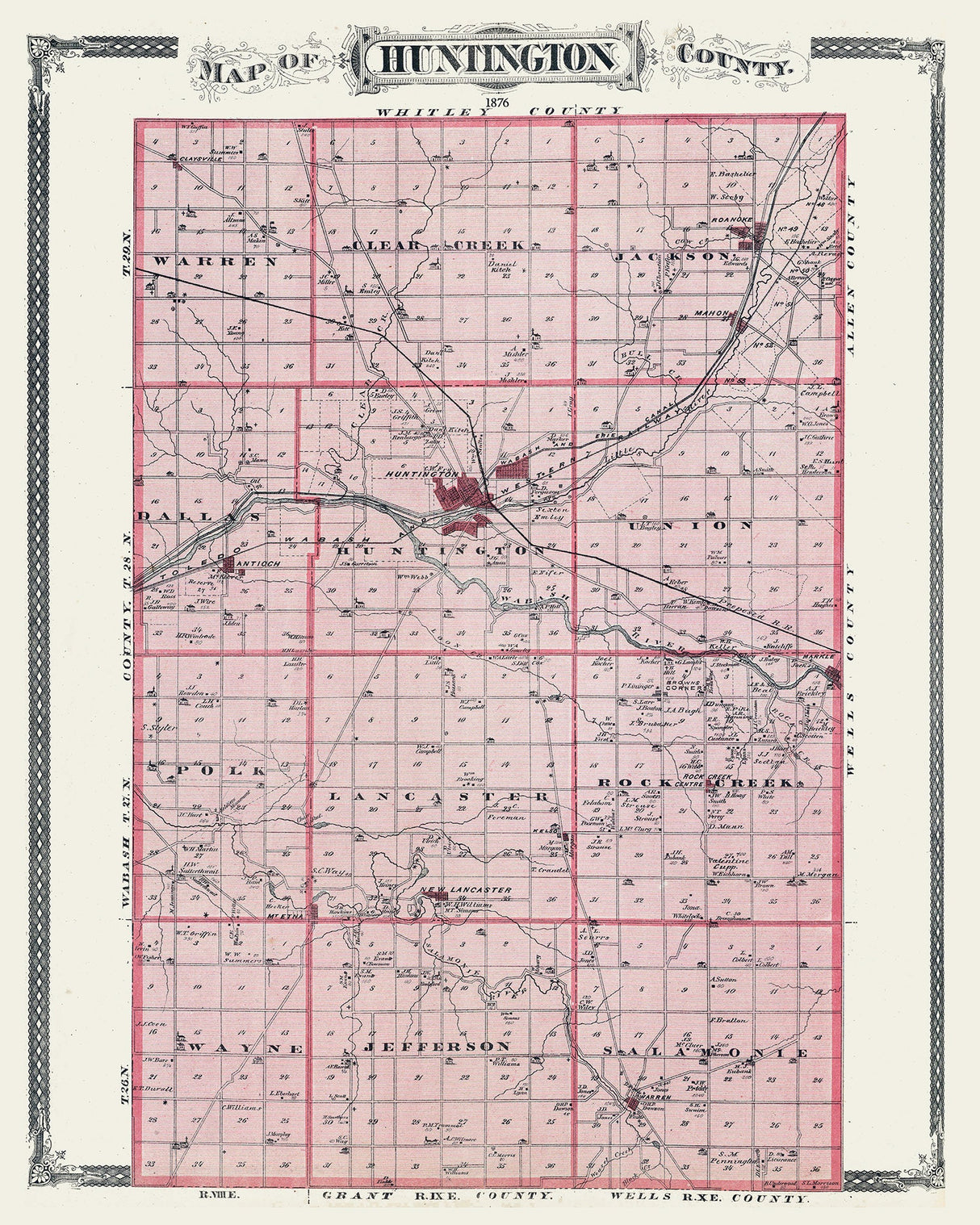 1876 Map of Huntington County Indiana