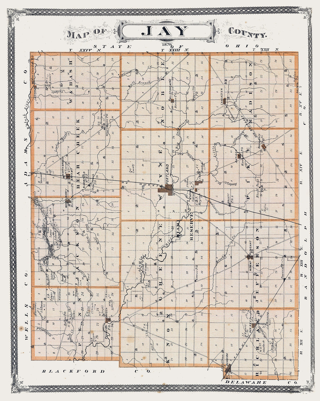 1876 Map of Jay County Indiana