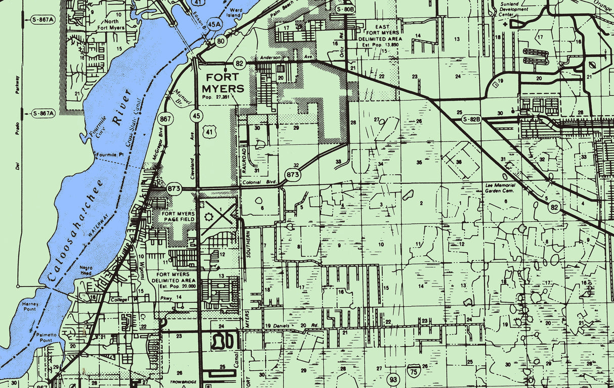 1980 Map of Lee County Florida Fort Myers