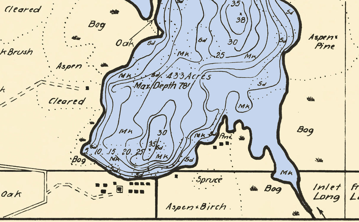 1939 Map of Chain Lake Rusk and Chippewa County Wisconsin