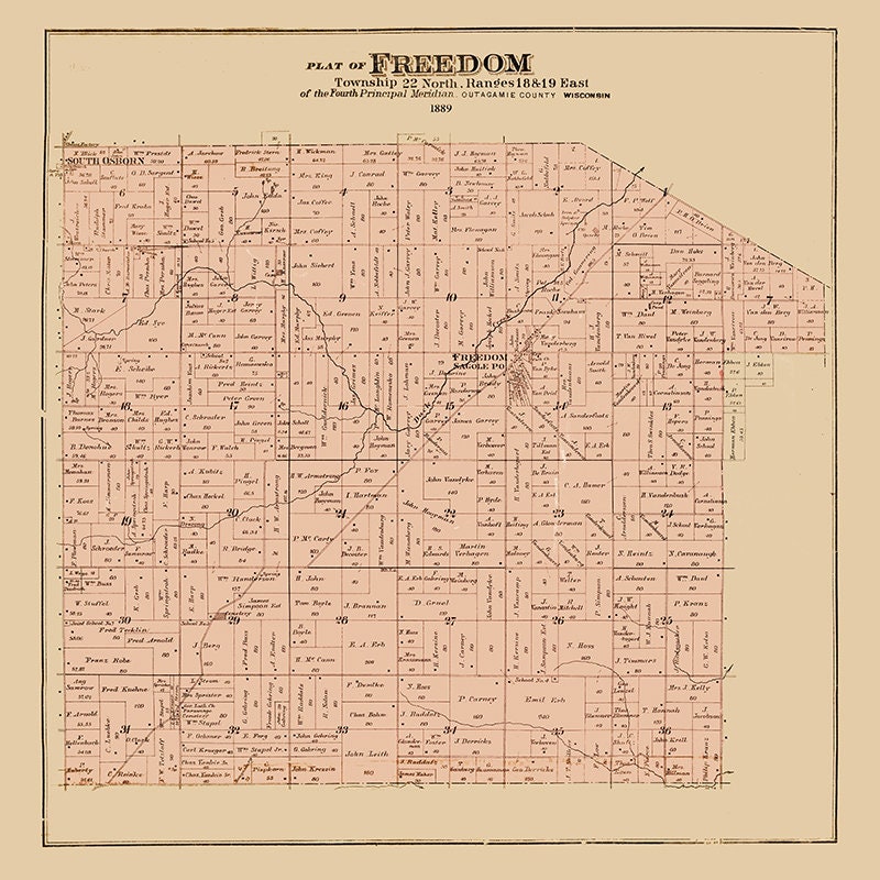 1889 Map of Freedom Township Outagamie County Wisconsin