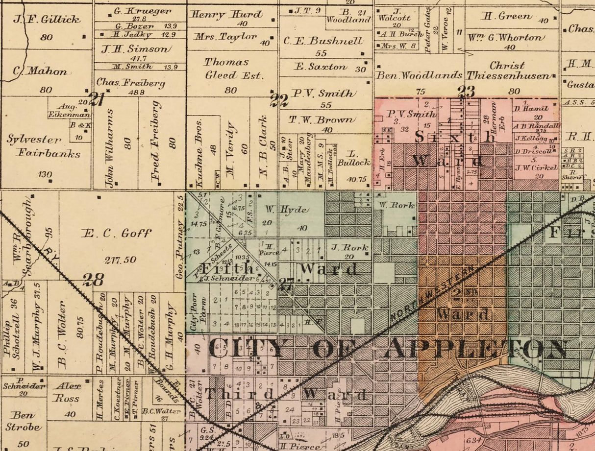 1889 Map of Grand Chute Township Outagamie County Wisconsin