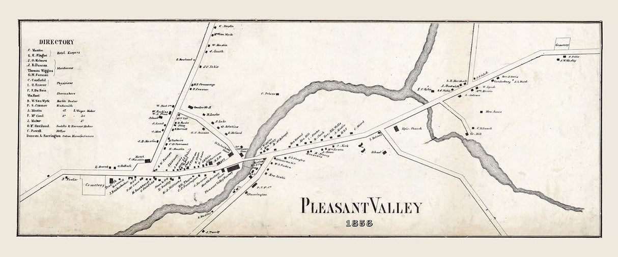 1858 Town Map of Pleasant Valley Dutchess County New York