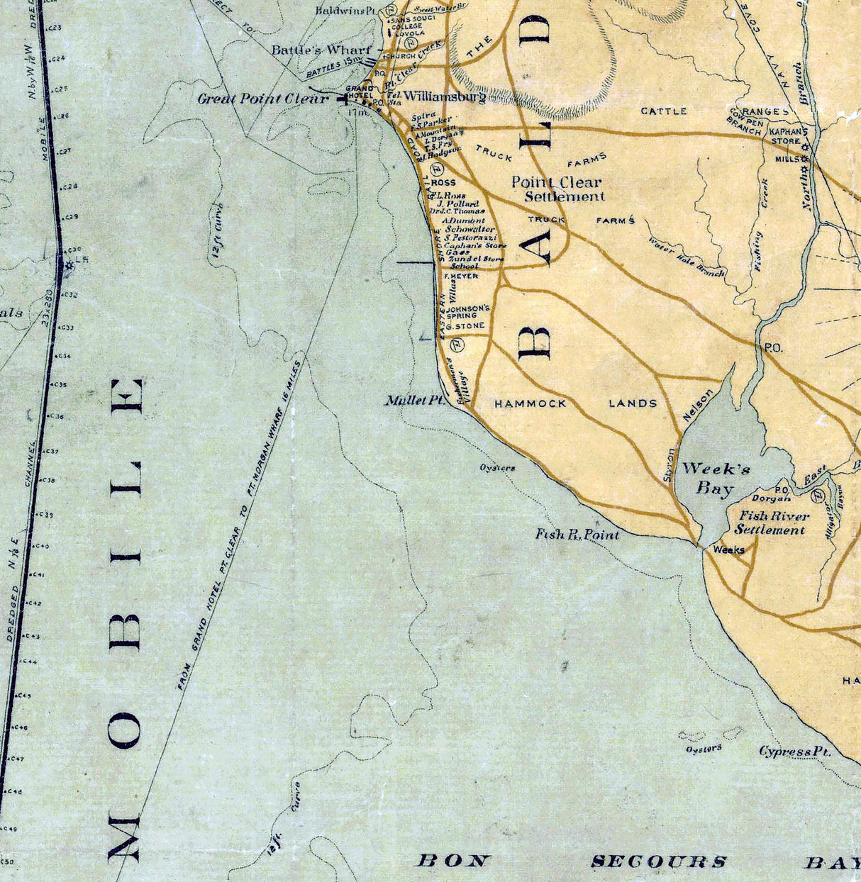 1889 Map of Mobile Bay Alabama