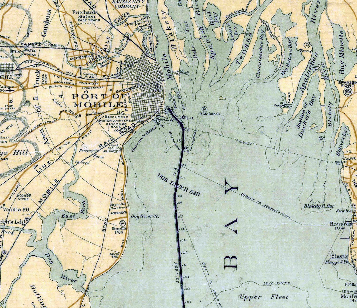 1889 Map of Mobile Bay Alabama