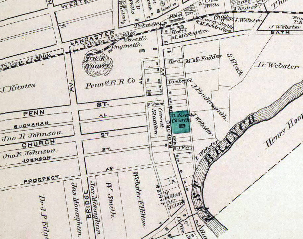 1873 Town Map of Downingtown Chester County Pennsylvania