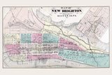 1876 Town Map of New Brighton Beaver County Pennsylvania