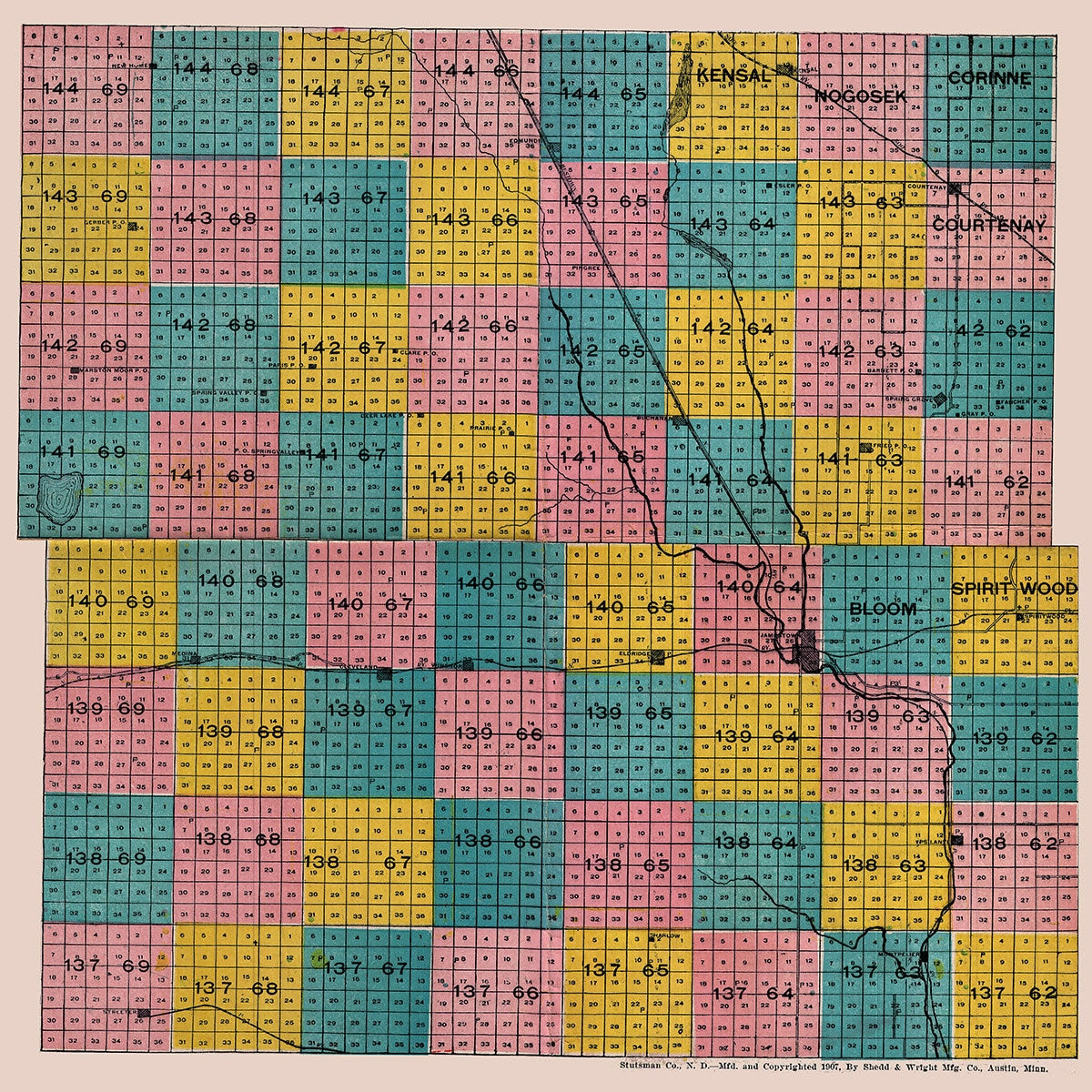 1907 Map of Stutsman County North Dakota