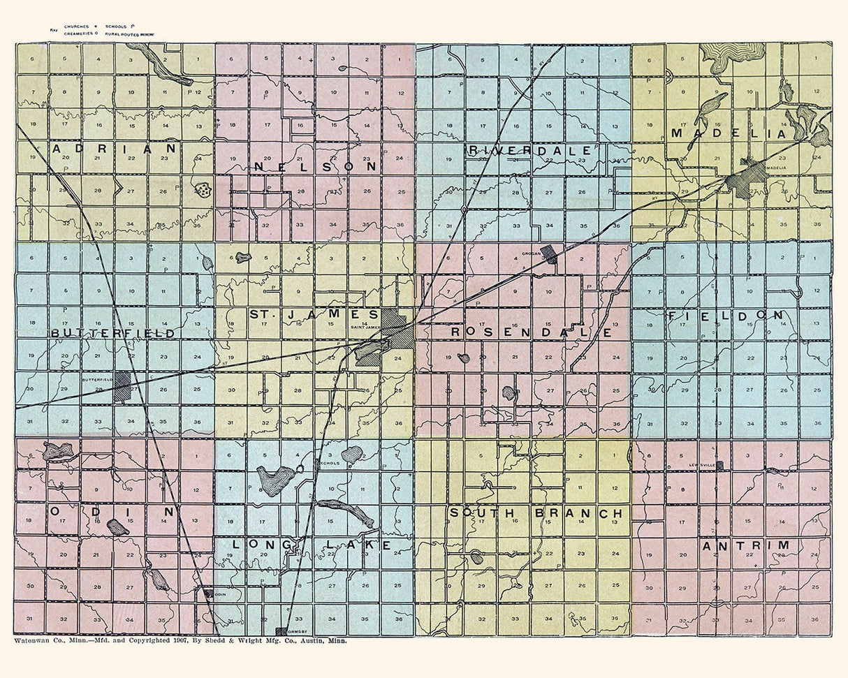 1907 Map of Watonwan County Minnesota