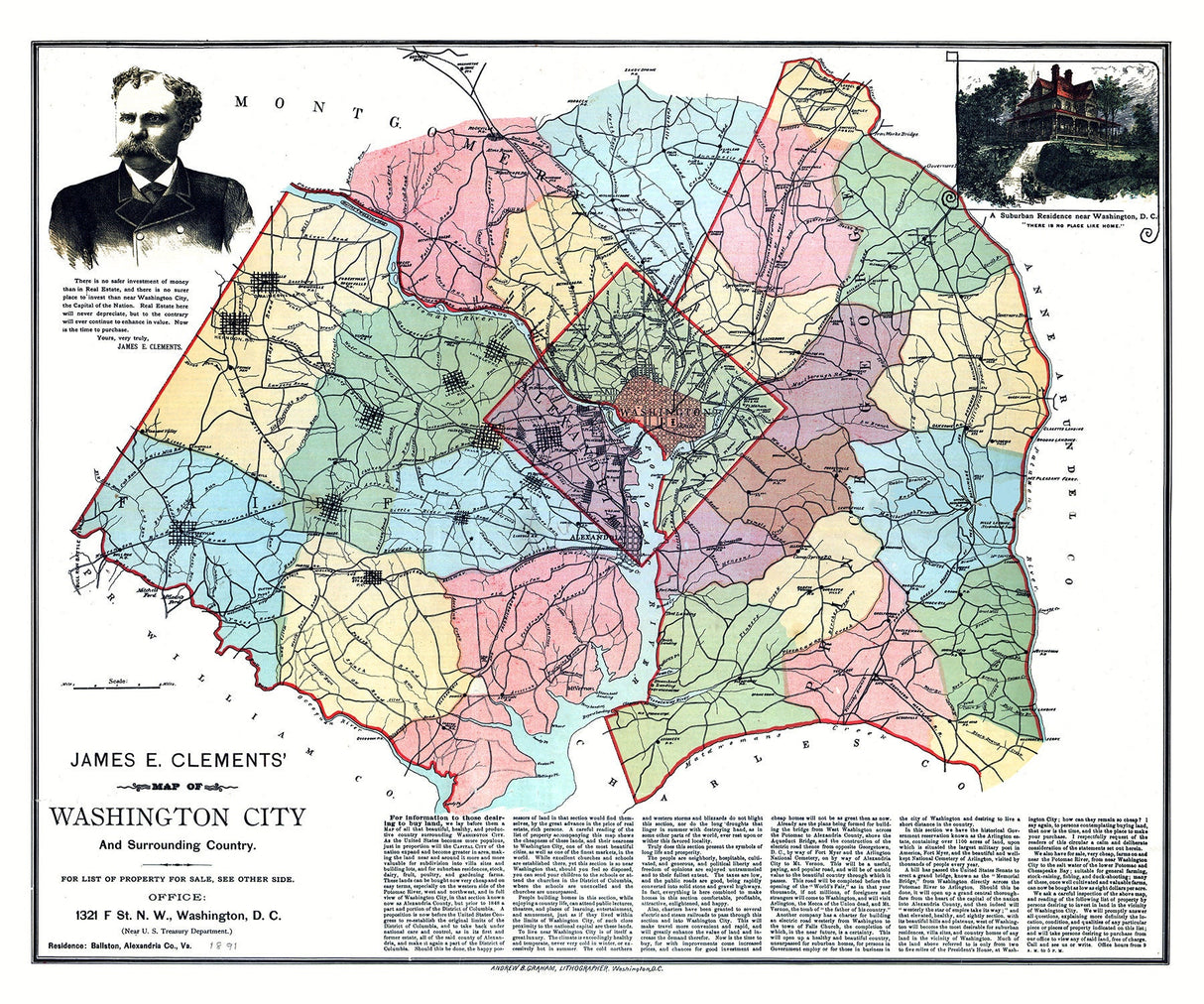 1891 Map of Washington DC District of Columbia